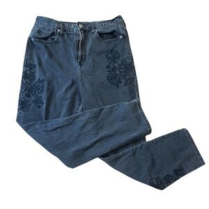 American Eagle Outfitters Floral Embroidered High Rise Gray Mom Jeans Sz:10